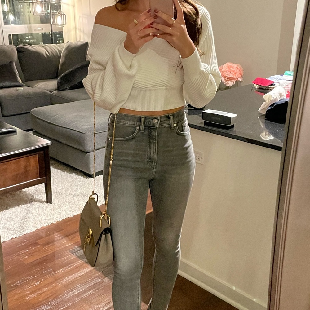 Cropped Cream Ribbed Sweater - Picture 3 of 4